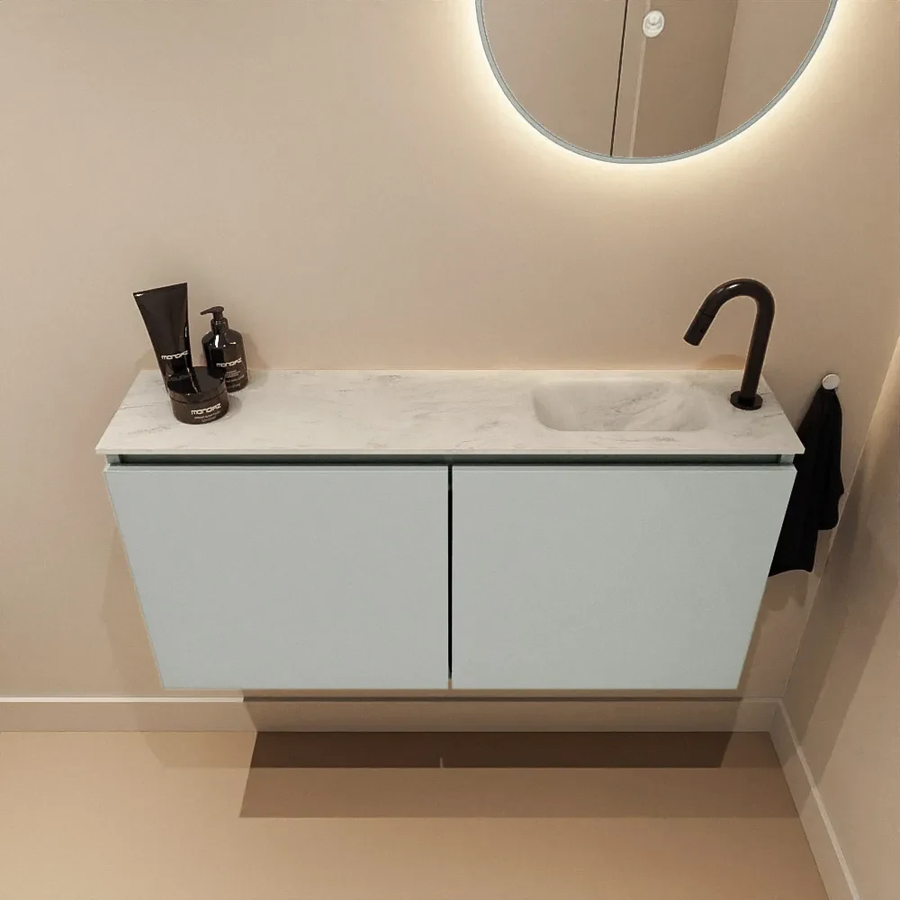 Mondiaz Ture DLux toiletmeubel 100cm greey met wastafel opalo rechts met kraangat