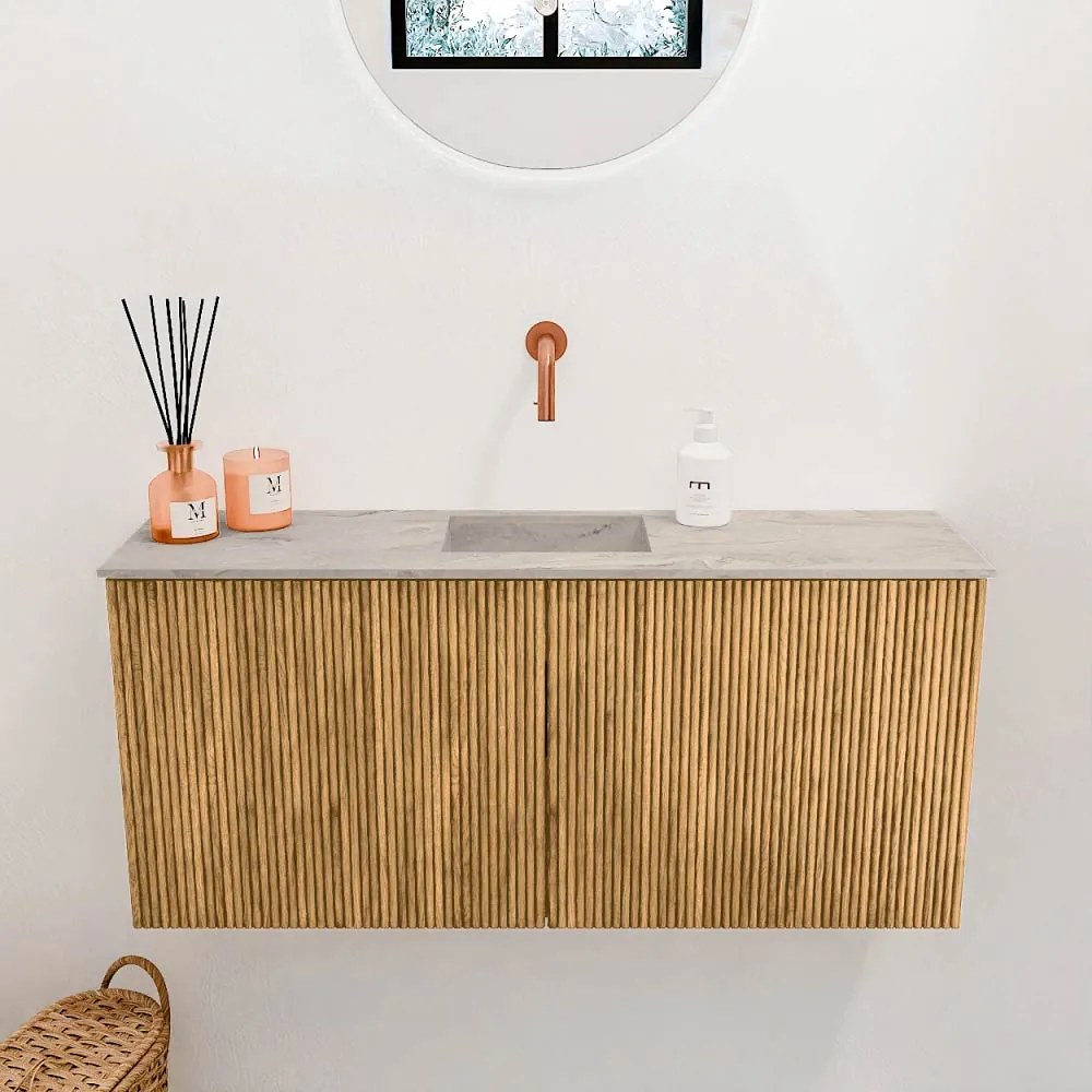 Mondiaz Joya DLux 90cm toiletmeubel oak met wastafel faye midden zonder kraangat glace