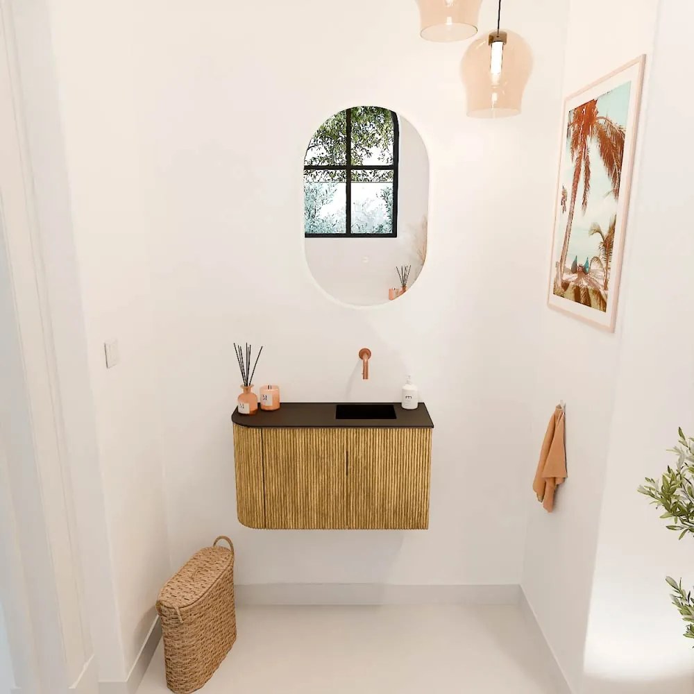 Mondiaz Joya 70cm toiletmeubel ronding links oak met wastafel faye rechts zonder kraangat urban