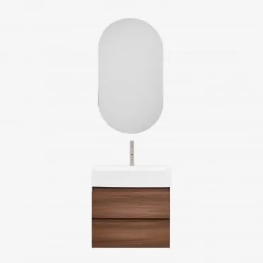 Badkamermeubelset Van Hout En Essenhoutfineer Met Geïntegreerde Wastafel Ona Donker Hout & Ovaal Met Opbergruimte Zwart 50x90 Cm Oricsa & Bruin -
