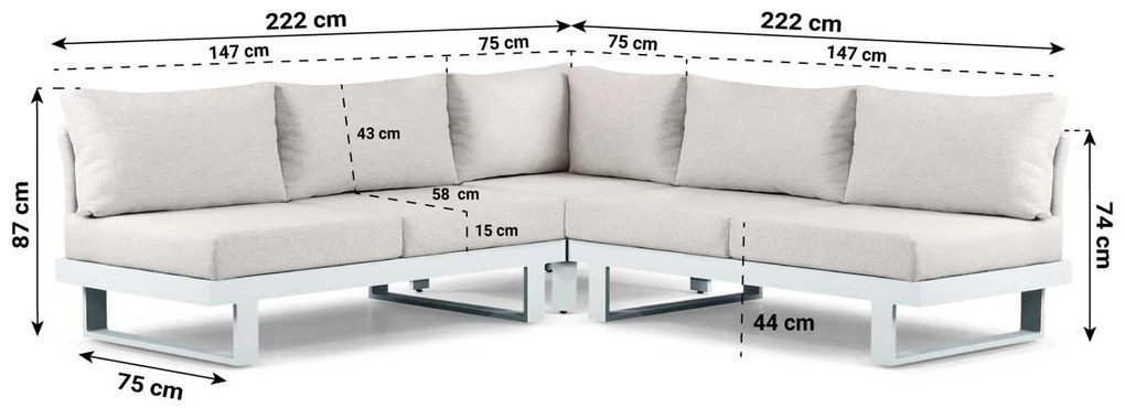 Hoek loungeset 5 personen Aluminium Wit Lifestyle Garden Furniture Lorenzo