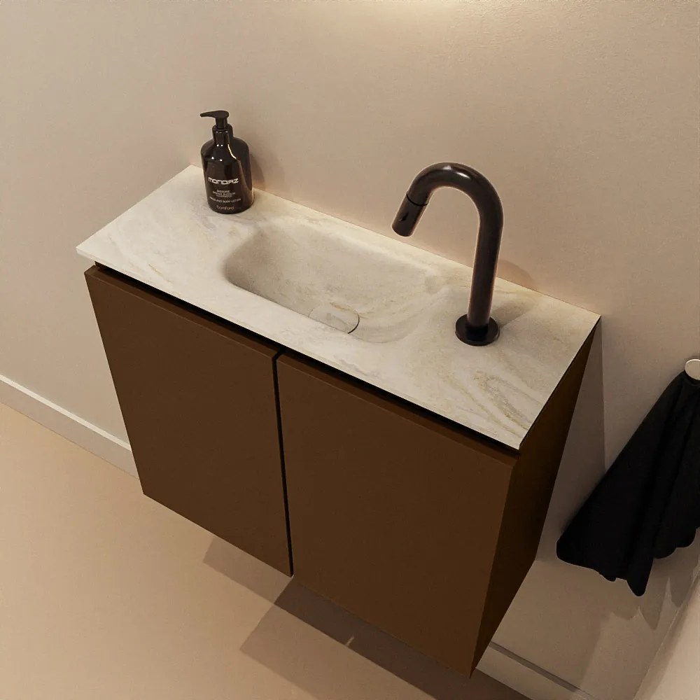 Mondiaz Ture DLux toiletmeubel 60cm rust met wastafel ostra midden met kraangat