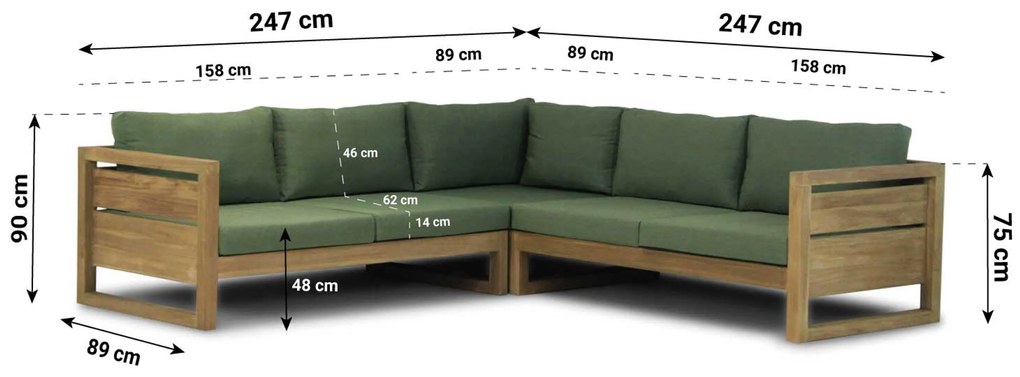 Hoek loungeset 5 personen Teak Old teak greywash  Garden Collections Richmond/Manchester