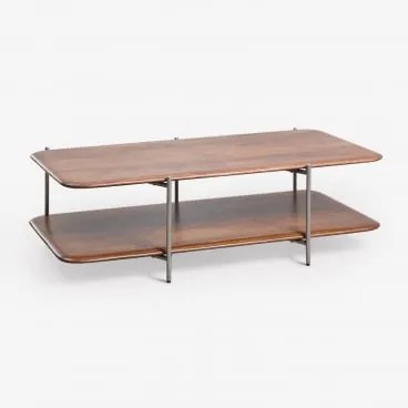 Rectangulaire Salontafel 120x60 Cm Van Mangohout En Roestvrij Staal Vimara Donker Handvat Hout - Sklum