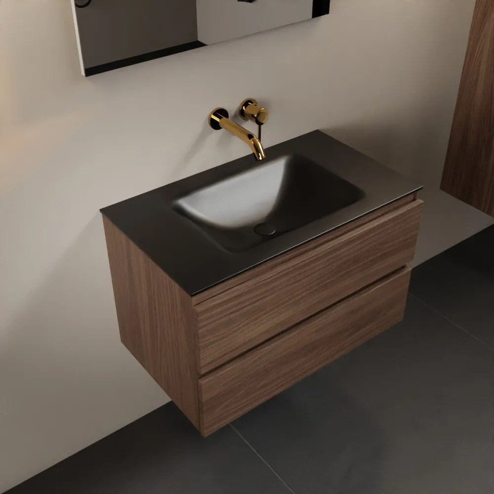 Mondiaz Aivy badmeubel 80cm mocha met wastafel solid surface urban midden zonder kraangat en spiegel