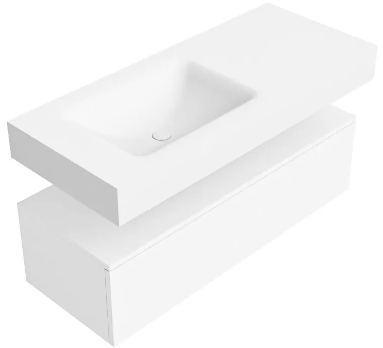 Zaro Alan badmeubel 110cm talc 1 lade met vrijhangende wastafel cloud links zonder kraangat talc