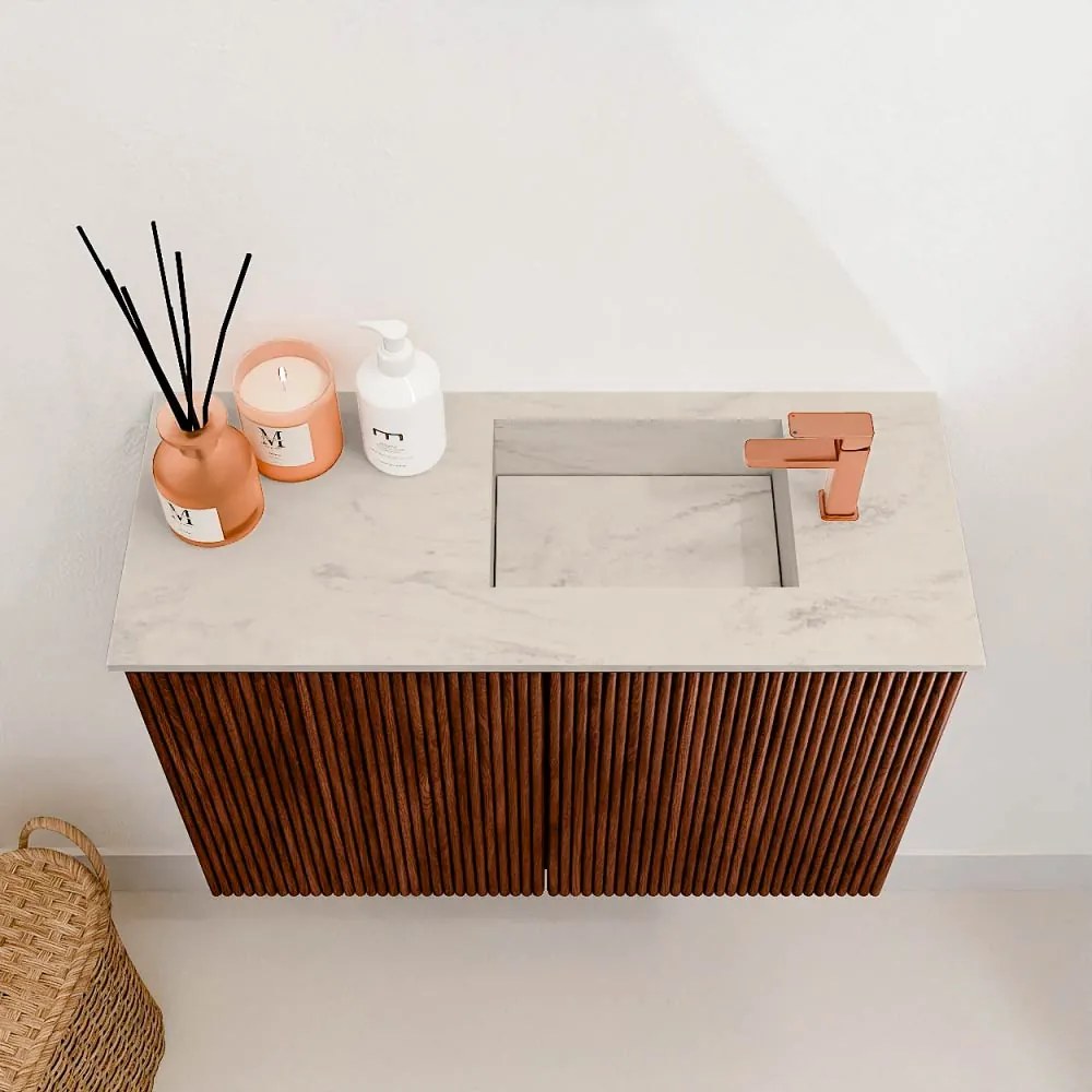 Mondiaz Joya DLux 60cm toiletmeubel ruby met wastafel faye rechts 1 kraangat opalo
