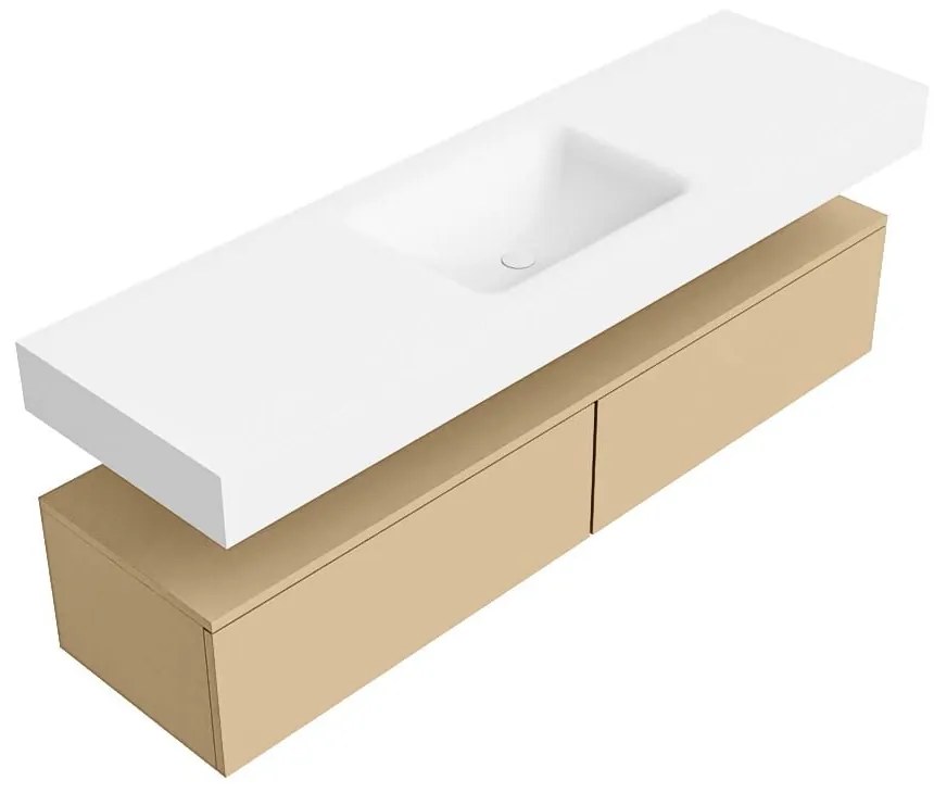 Zaro Alan badmeubel 160cm sand 2 lades met vrijhangende wastafel cloud midden zonder kraangat talc