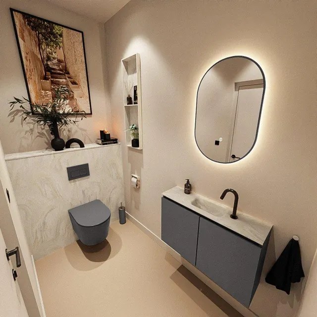 MONDIAZ TURE-DLUX 80cm toiletmeubel Dark Grey. EDEN wastafel Ostra positie midden. Met 1 kraangat. TUREDX80DGRM1OST