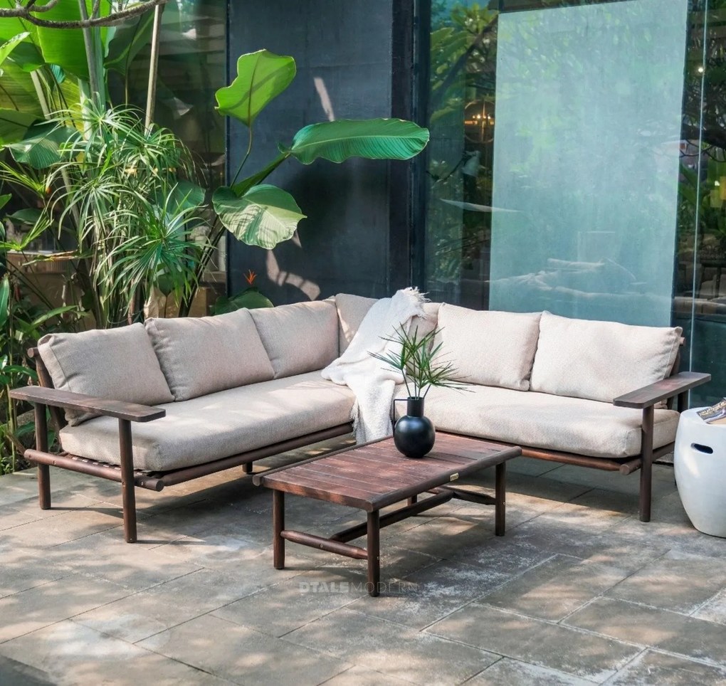 The Outsider Hoek Loungeset - Laruna - Acaciahout - Vintage Bruin / Wit - The Outsider