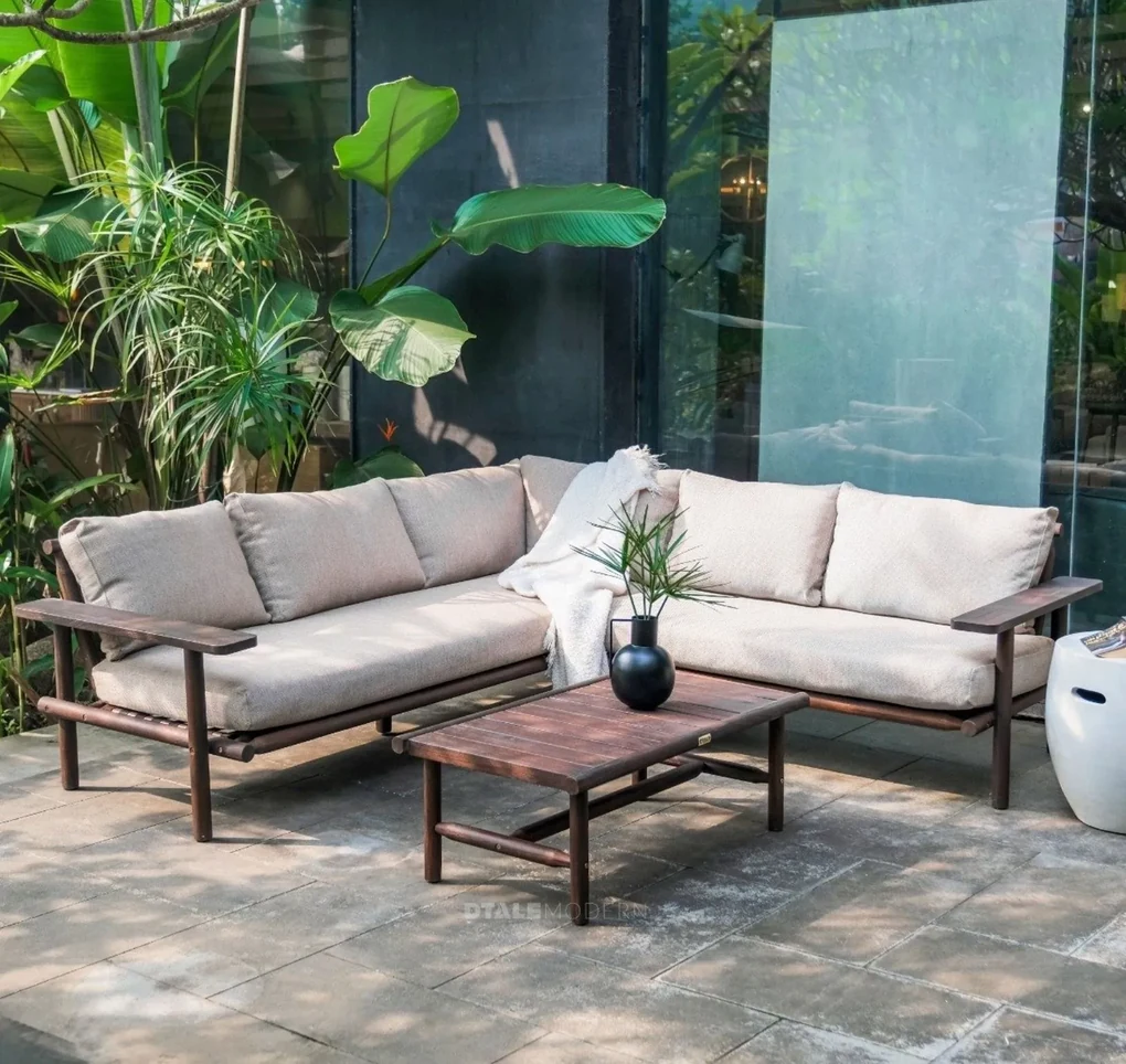 The Outsider Hoek Loungeset - Laruna - Acaciahout - Vintage Bruin / Wit - The Outsider