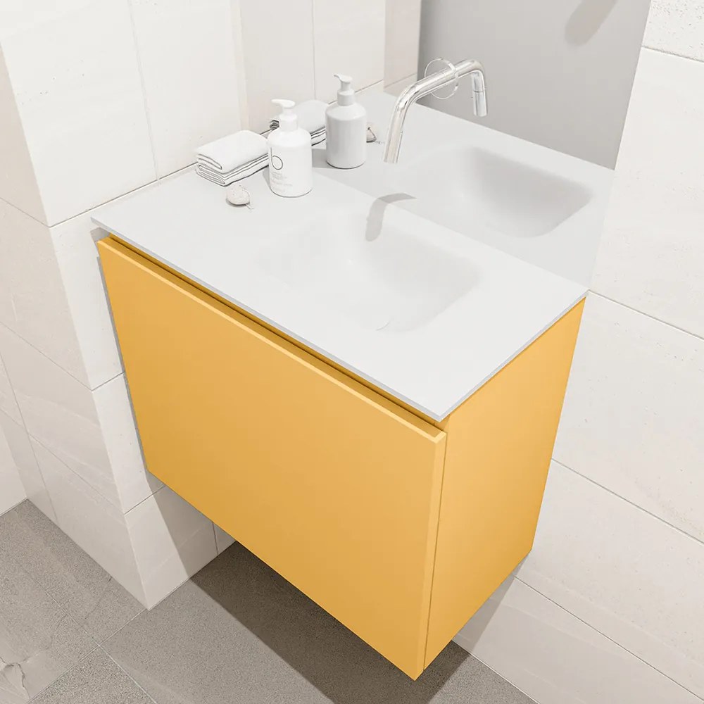 Mondiaz Olan 60cm toiletmeubel ocher met wastafel talc rechts geen kraangat