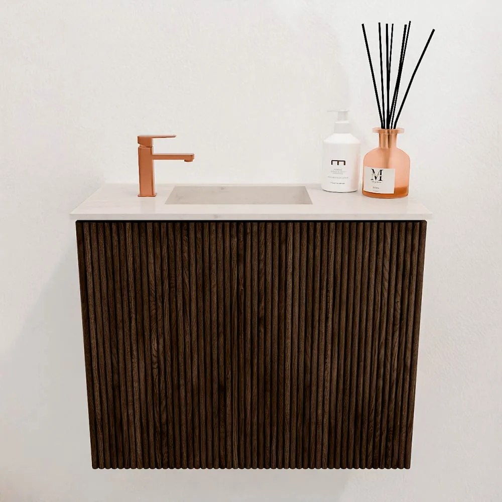 Mondiaz Joya DLux 50cm toiletmeubel walnut met wastafel faye links 1 kraangat meli