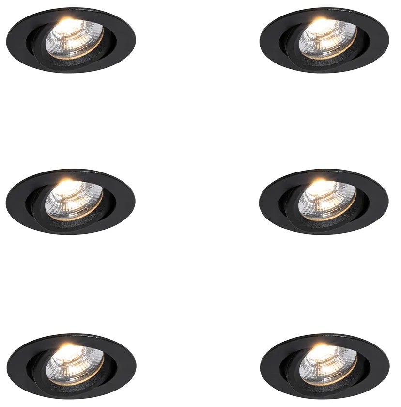 Set van 6 inbouwspots zwart kantelbaar 8,2cm incl. LED dim to IP54 ultra slim - Pupil