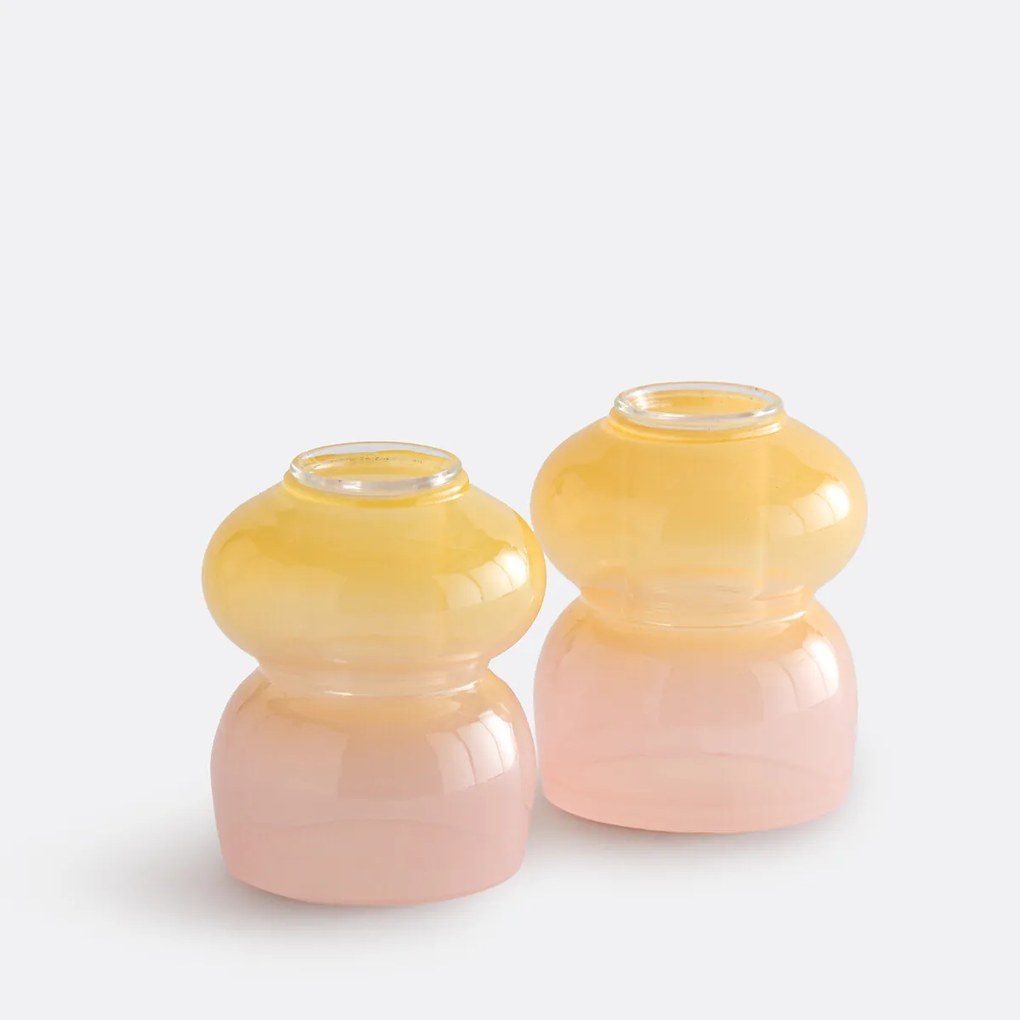 Set van 2 tweekleurige glazen kandelaars, hoogte 8 cm, Solia