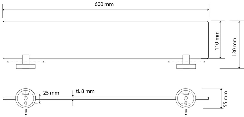 Sapho X-Round glazen planchet 60cm bevestiging achterkant wit