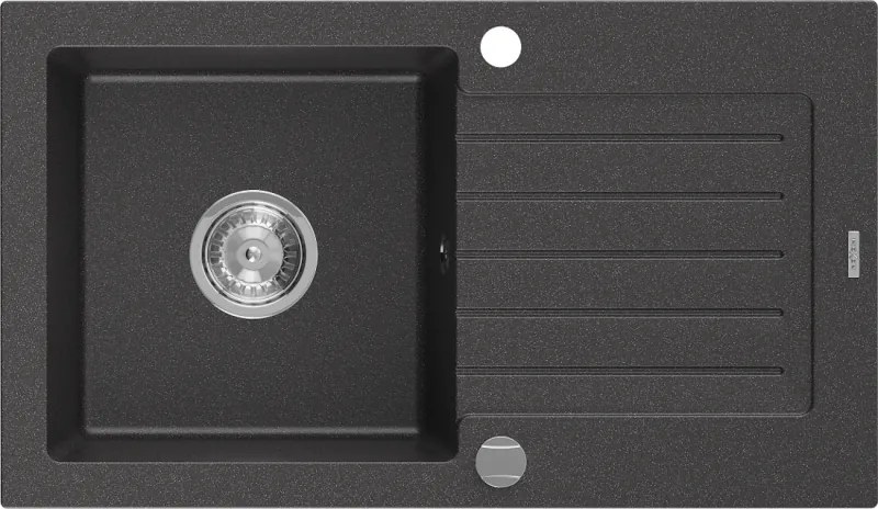 Mexen Pablo granieten gootsteen 1-kamer met afdruiprek 752 x 436 mm, zwart gespikkeld, chroom sifon - 6510751010-76