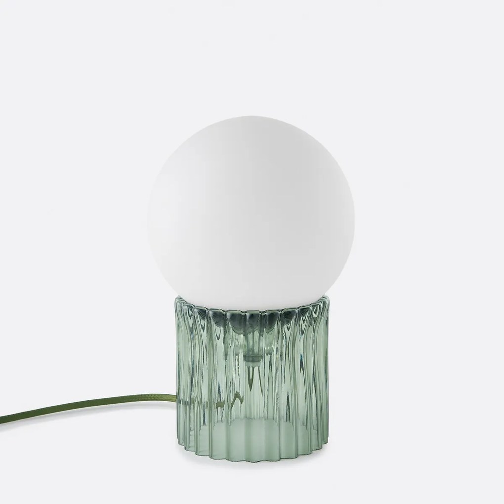 Tafellamp, gekleurd geribbeld glas en opaline