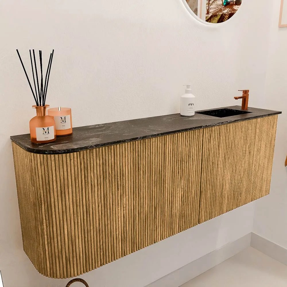 Mondiaz Joya DLux 110cm toiletmeubel ronding links oak met wastafel faye rechts 1 kraangat lava