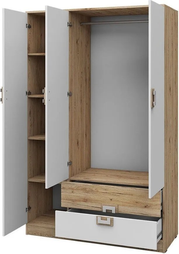 Kledingkast Tolfere 103, Licht eiken, Wit, 190x120x50cm, 91.59 kg, Kledingkast deuren: Met scharnieren, Aantal planken: 4, Aantal planken: 4