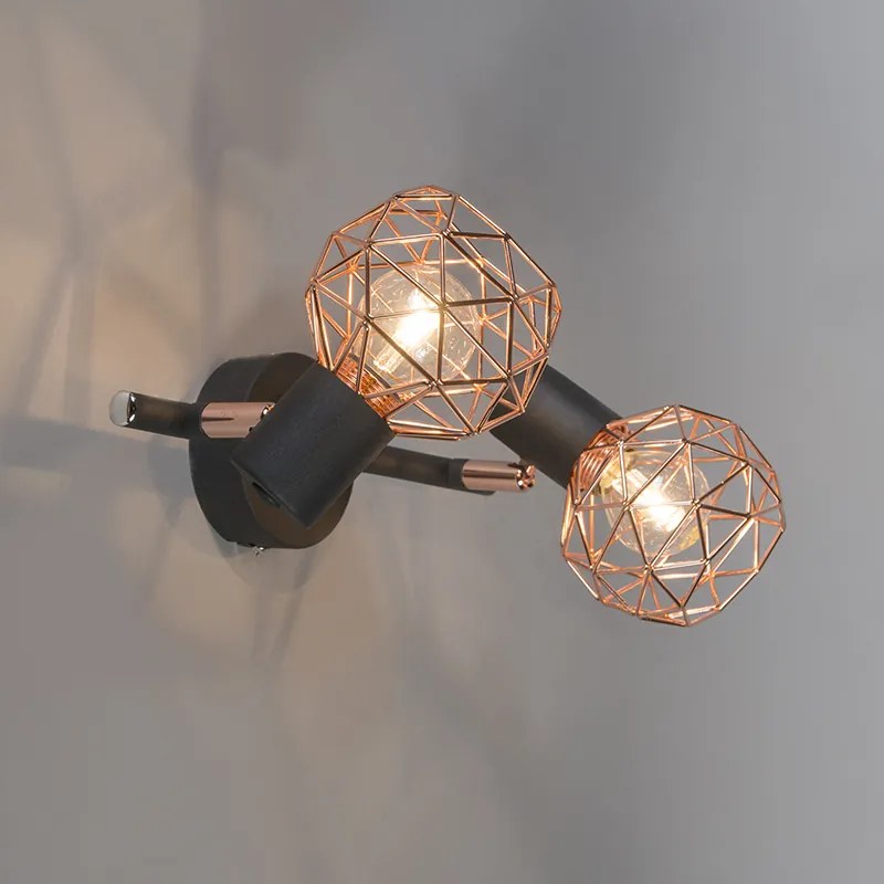 Moderne Spot / Opbouwspot / Plafondspot zwart met koper 2-lichts - Mesh Design, Modern E14 Draadlamp rond Binnenverlichting Lamp