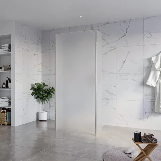 Fortifura Galeria Vrijstaande Inloopdouche - 90x200cm - Glas mat - antikalk - 8mm veiligheidsglas - 2 zijwanden 30cm - wandsteunen en hoekprofielen - Geborsteld RVS PVD (RVS) SW927769 2x/SW797929/SW797931 2x/SW798730 2x