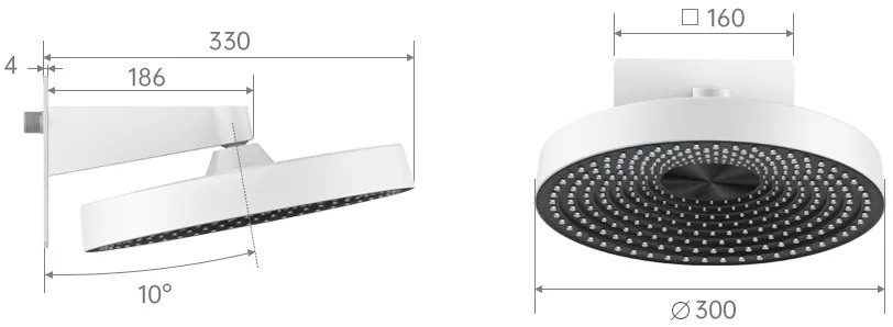 Saniclear Evolution hoofddouche 30cm met wandbevestiging geborsteld koper