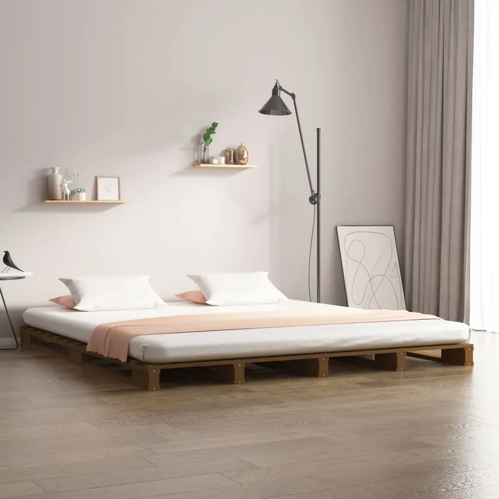 vidaXL Bedframe massief grenenhout honingbruin 140x190 cm
