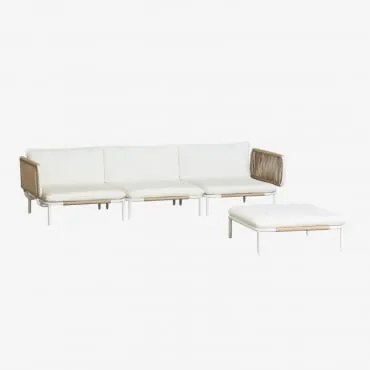Tuinset Met Modulaire 3-zitsbank Met 2 Hoekmodules En Poef In Roubly-staal Beige Amandelroos - Sklum