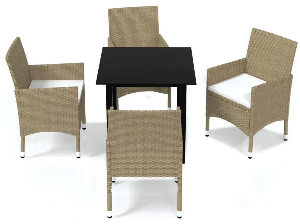 vidaXL 5-delige Tuinset met kussens poly rattan beige