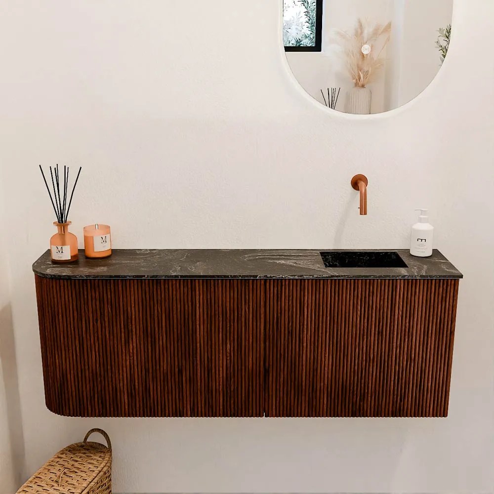Mondiaz Joya DLux 110cm toiletmeubel ronding links ruby met wastafel faye rechts zonder kraangat lava