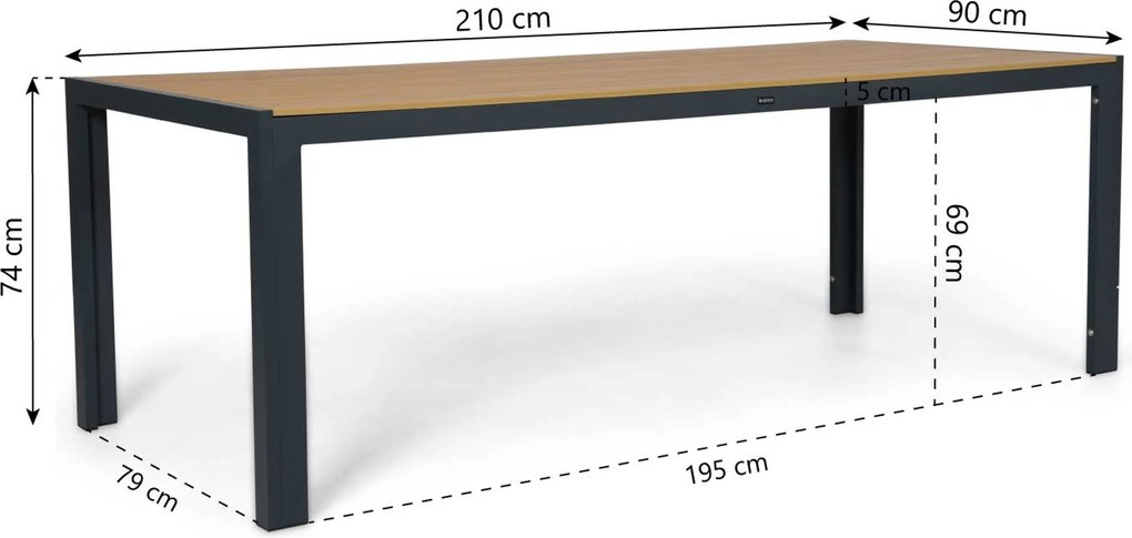 Dining Tuintafel rechthoekig 205x90 cm Grijs Creta