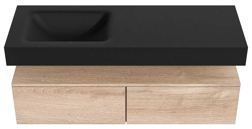 Zaro Alan badmeubel 130cm washed oak 2 lades met vrijhangende wastafel cloud links 1 kraangat urban