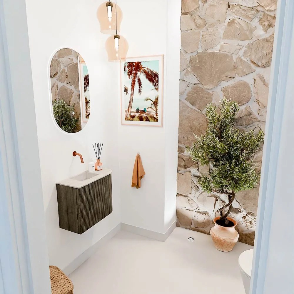 Mondiaz Joya DLux 50cm toiletmeubel ronding rechts shadow met wastafel faye links zonder kraangat ostra