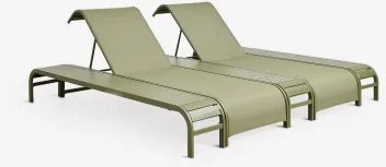 Set Van 2 Verstelbare Ligstoelen En 3 Bijzettafels Van Staal Marietta Groen – Intens Olijf - Sklum