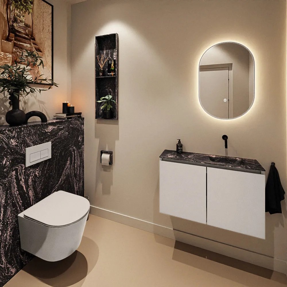 Mondiaz Ture DLux toiletmeubel 80cm linen met wastafel lava rechts zonder kraangat