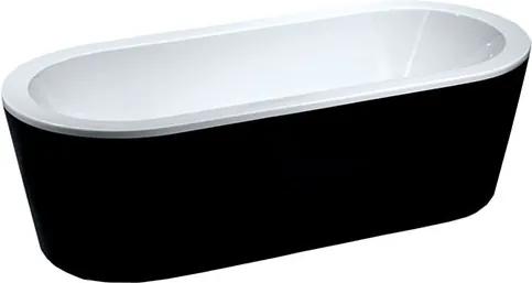 Ligbad Vrijstaand Nero Ovaal 80x178x55cm Glasvezelversterkt Hoogwaardig Acryl Glans Zwart/Wit met Badwaste en Overloop