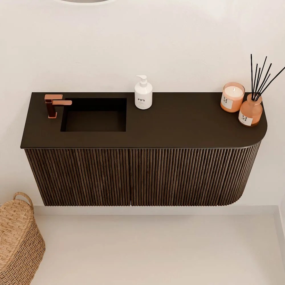 Mondiaz Joya 80cm toiletmeubel ronding rechts walnut met wastafel faye links 1 kraangat urban