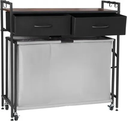 VEVOR Wasmand Wasverzamelaar met 3 compartimenten en houten tafelblad, Wassorteerder op wielen met 2 lades en haken, Wasscheider Wassorteersysteem voor vuile was Badkamer