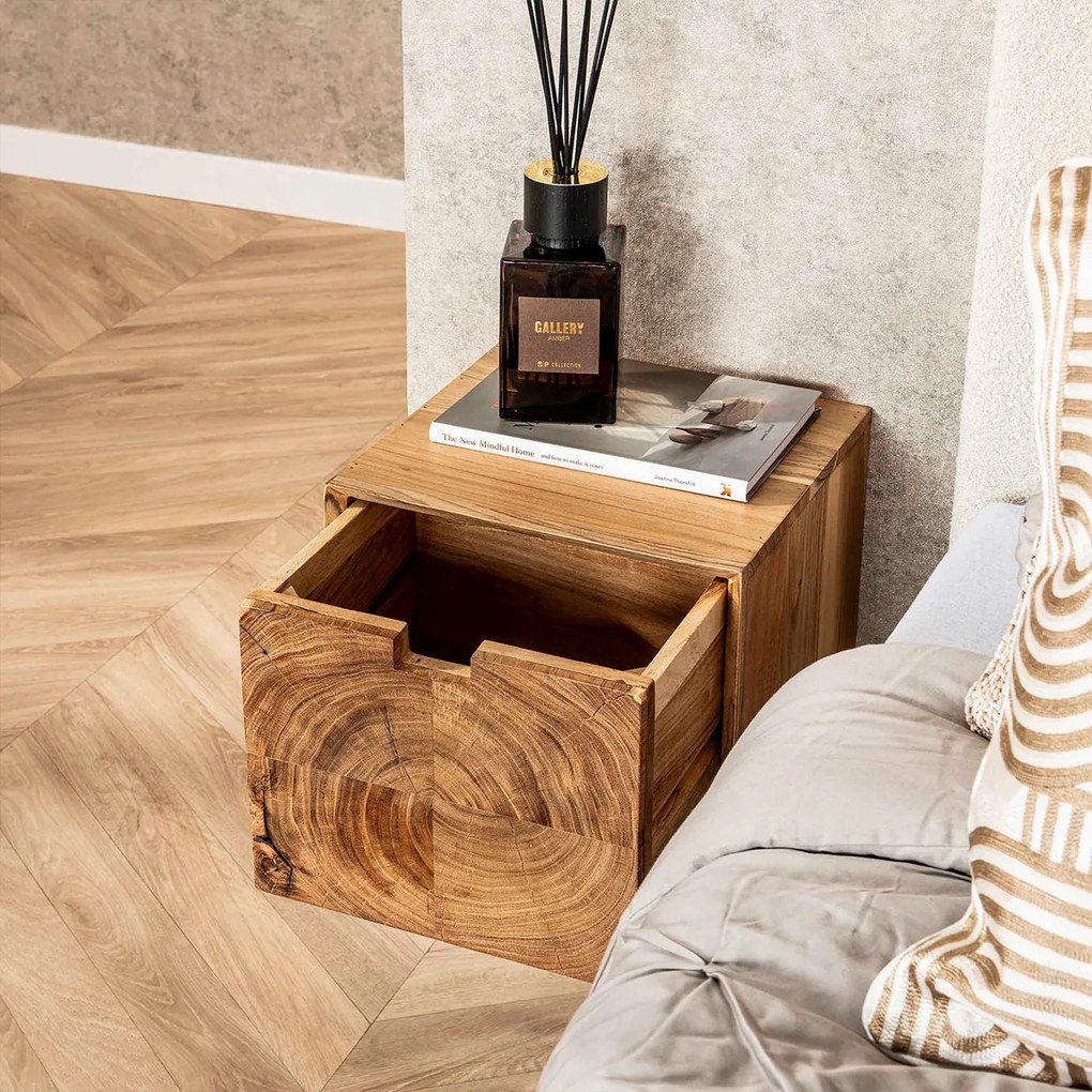 Hangend Nachtkastje Hout Met Grote Lade - 30x29x25cm.