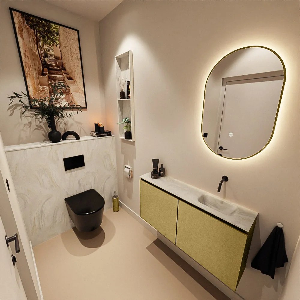 Mondiaz Ture DLux toiletmeubel 100cm oro met wastafel ostra rechts zonder kraangat