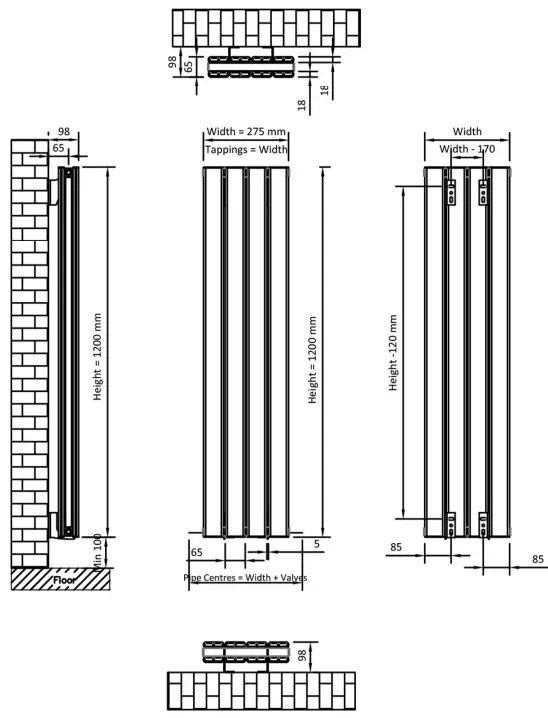 Eastbrook Hadleigh radiator 30x120cm aluminium 779W zwart mat