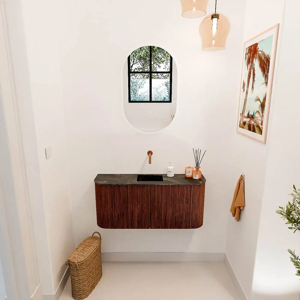 Mondiaz Joya DLux 95cm toiletmeubel ronding links/rechts ruby met wastafel faye midden zonder kraangat lava