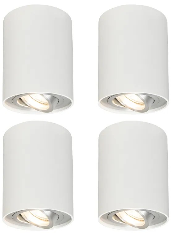 Set van 4 Spot / Opbouwspot / Plafondspots wit draai- en kantelbaar - Rondoo up Design, Modern GU10 Binnenverlichting Lamp