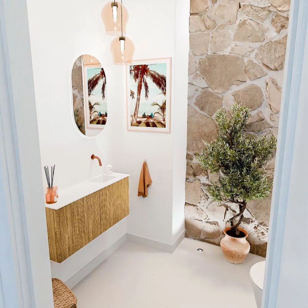 Mondiaz Joya 90cm toiletmeubel oak met wastafel faye rechts zonder kraangat talc