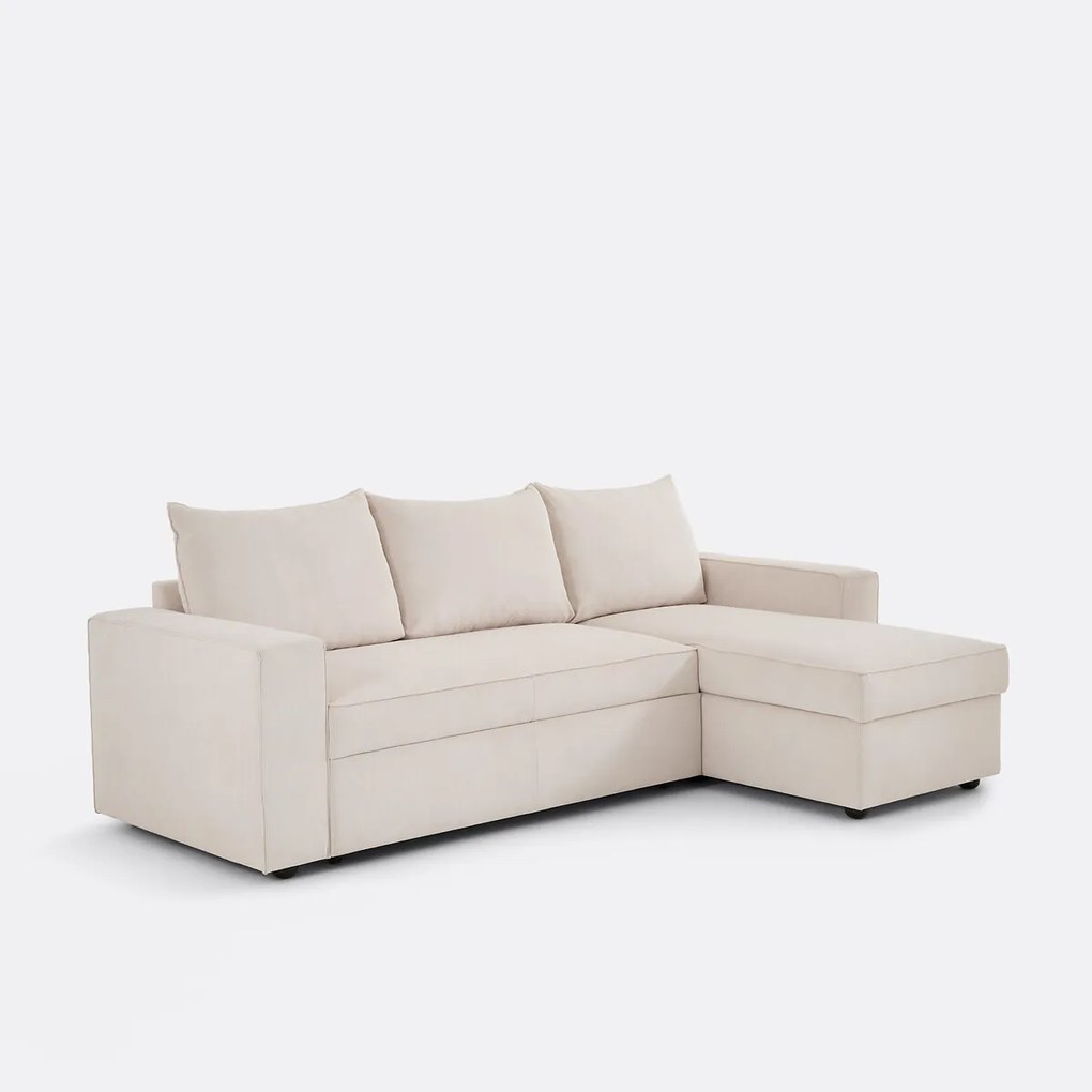 3-zits hoekslaapbank met opbergruimte, fijn ribfluweel, FLO