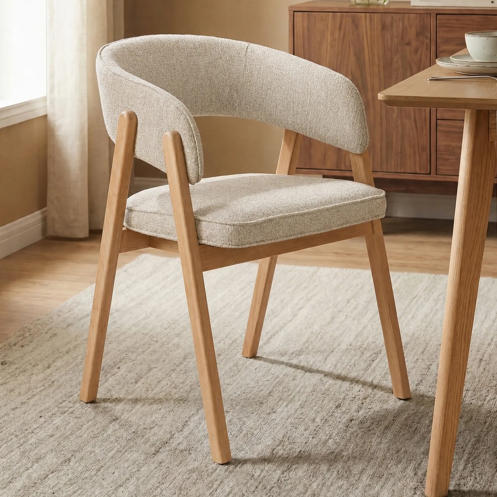 Eiken Eetkamerstoel Met Armleuningen Beige