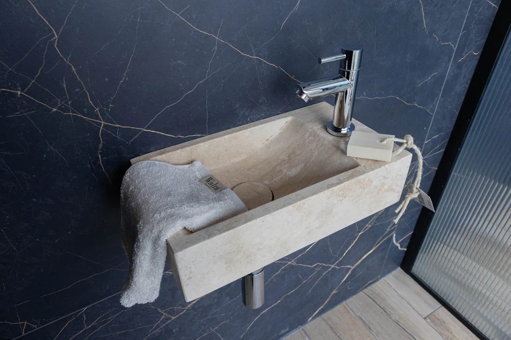 Saniclear White Travertin fonteinset met rechte kraan in chroom