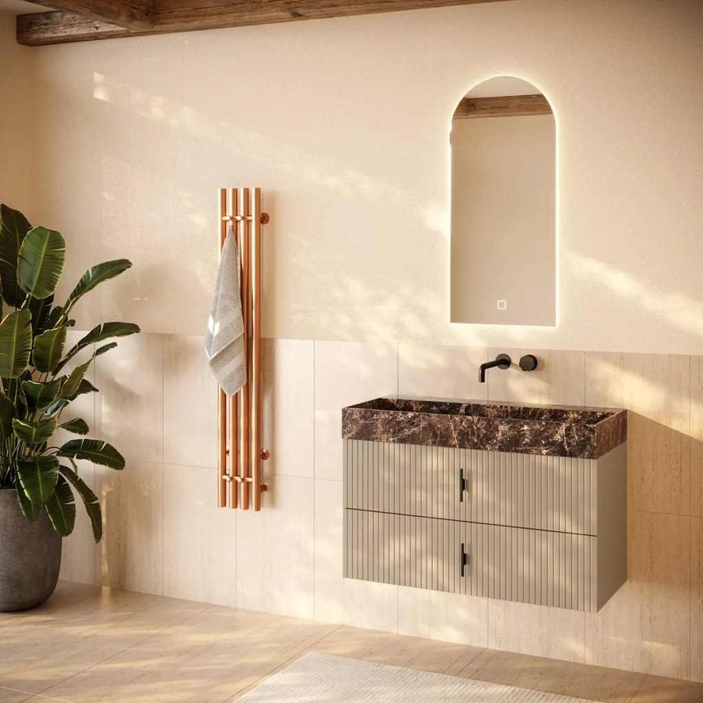Muebles Murcia badmeubel ribbelfront 100cm macchiato met Dark Emperador wastafel zonder kraangat