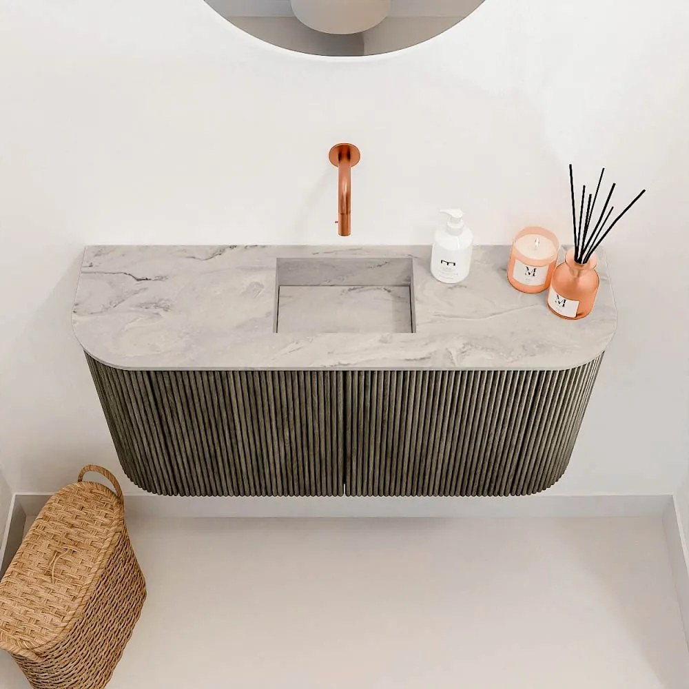 Mondiaz Joya DLux 85cm toiletmeubel ronding links/rechts shadow met wastafel faye midden zonder kraangat glace